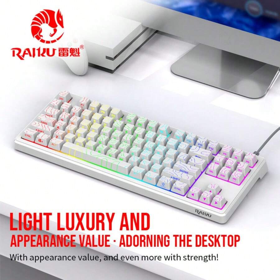 RAIKU 80% Illuminated Keyboard Mouse Wired Mechanical Feel Gaming Keyboard With Contour Keycaps LED Backlit 87-Key Keyboard - View 1