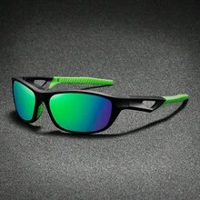 1Pc Men Full Frame Polarized Sports Fashion Glasses Blue Revo Mirror Lens Hollow Cutout Cyan Anti-Slip Rubber Temples For Cycling Fishing Driv - Multicolor - View 3
