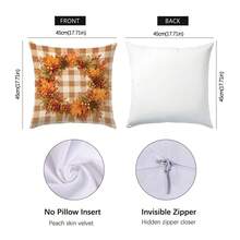 4pcs Minimalist Autumn Plaid Maple Leaf Pumpkin Berry Cushion Covers, Single-Sided Printed Peach Skin Velvet Polyester Material, 45*45/50*50CM Pillow Covers Suitable For Room Decor, Modern Minimalist Sofa Living Room Decoration, Gift Giving, Party Decoration - Multicolor - View 2