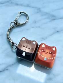 1Pc Kawaii Cat Keyboard Keycap Fidget Keychain, Portable Stress Relief Clicker Backpack Pendant Accessory - Multicolor - View 7
