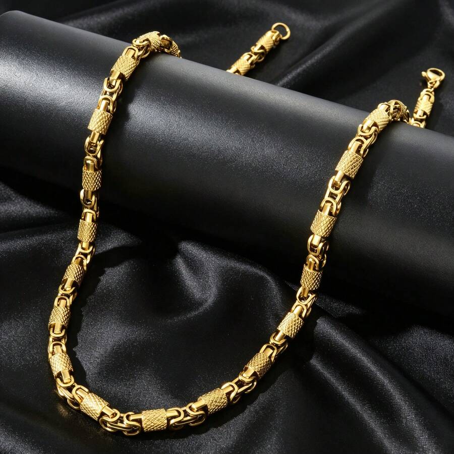 Thick Classic Hip-Hop Stainless Steel 18K Gold-Plated Cuban Necklace, Suitable For Men Women Daily Party Street Dance Wear, Fashionable Gift Jewelry - Gold - View 1