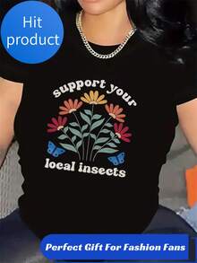 T-shirt a maniche corte leggera e resistente, progettata per la decorazione della casa, con un vivace motivo floreale, adatta per ambienti interni, offre una vestibilità comoda, pe - nero - Visualizzare 1