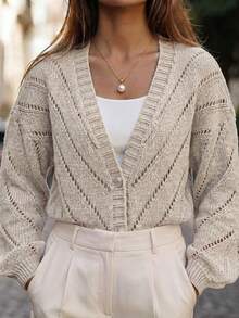 Women Autumn Casual Vintage Hollow Knitted Cardigan Top Back To SchoolSweater, With A Simple And Casual Style Suitable For Vacation And Date Wear. - Camel - View 8