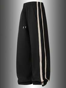 1pc Men's Spring/Autumn Soft Comfortable Breathable Straight Leg Running Jogging Fitness Casual Sports Long Pants Black - Black - View 2