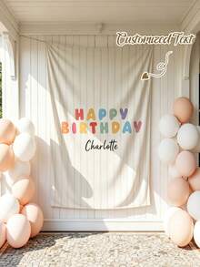 Customized Birthday Banner, Personalized Birthday Name Flag, Fabric Birthday Sign, Wedding Room Decor, Outdoor Wall Art Background, Suitable For Birthday, Wedding, Party Decoration And Personalized Gift - Multicolor - View 2