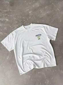 Camiseta de manga corta de cuello redondo con estampado gráfico casual para hombre, verano - Blanco - Ver 4