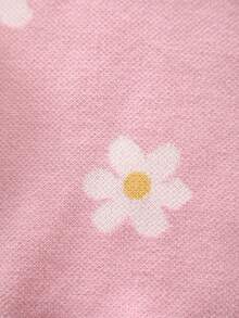 Baby Girl Spring/Autumn Soft Skin-Friendly Daisy Jacquard Knit Sweater Romper - Pink - View 4