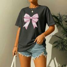 Camiseta Feminina Laço Rosa T-shirt Blogueira Modelo Novo Várias Cores ! - Cinza - Visão 2