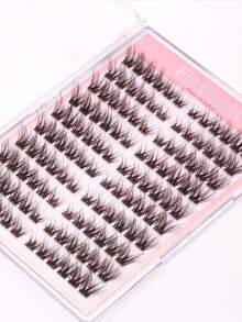 FindLove 100Clusters Thick No Glue Lashes C Curl 3D Fluffy Effect False Eyelashes Pre Glued Eyelash Extension Crossed Volumized Individual Lash Clusters 12-13mm Natural Look Self-Adhesive Lash Cosmetics For Daily Use Party False Eyelashes Makeup Tools - D - View 7