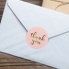 500Pcs Kraft Paper Round Thank You Stickers, Pink Self-Adhesive Labels For Candy Bags, Gift Box, Cake Box, Wedding Favors, Back To School, DIY Craft - Gold Foil Seal Sticker - View 5