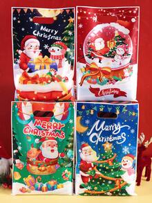 10/20/50pcs Christmas Gift Bags,Cartoon Santa Claus Pattern Plastic Tote Bags With Handle,4 Styles Party Favor Bags For Xmas Party,Classroom Decor - Multicolor - View 1