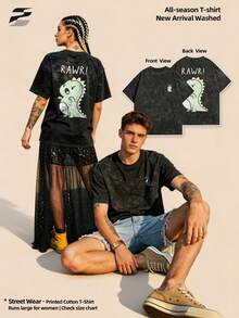 Maglietta casual a maniche corte da 230g, lavata, con stampa su entrambi i lati, collo rotondo, vestibilità rilassata, morbida, leggera, versatile, top basic per uso quotidiano. - nero - Visualizzare 1