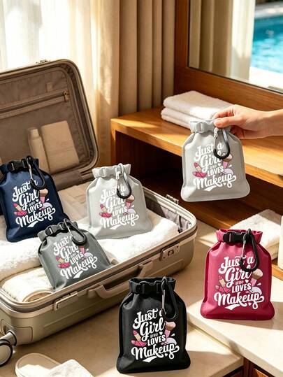 2pcs Cartoon Print Drawstring Makeup Brush Storage Set With Carabiner, Hanging Leak-Proof Dry-Wet Separation Mesh Toiletry Bag, Suitable For Storing Lipsticks, Powder Puffs, Skincare Samples, Travel Toiletries, Refillable Bottles, Also Can Be Used As Makeup Bag, Toiletry Bag, Personal Item Organizer Bag
