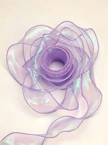 4pcsIridescent Gradient Fishtail Organza Ribbon, Laser Ruffle Wavy Sheer Ribbon For Flower Bouquet Wrapping, Cake Gift Packaging, DIY Bow Hair Accessories, Wedding Party Decor Supplies - Purple - View 3