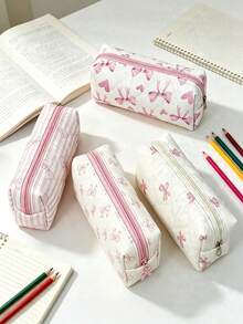 1/3pcs Cute Bow & Floral Pencil Case, Light Pink Multicolor, Soft Polyester, Compact & Portable, Fresh Style, Suitable For All Seasons, Perfect For School, Office, Travel - Multiple Styles - View 9