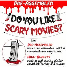 1/2 piezas Guirnalda de gotas de sangre con purpurina, Decoración de Halloween, Guirnalda de letras "¿TE GUSTAN LAS PELÍCULAS DE TERROR?" con recortes de cuchillo y teléfono, Decoración colgante con tema de película de terror, Decoración de dormitorio, Decoración de pared para fiesta de asesinos de Halloween - Multicolor - Ver 7