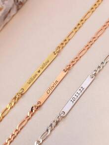 Personalized Mini Bar Name Bracelet 14K Gold And Pure Silver Custom Engraved Jewelry - Multicolor - View 4