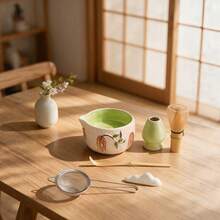 1pc/7pcs Hand-Painted Cherry With Mouth Matcha Bowl Set, Matcha Tea Set Including Matcha Bowl, Matcha Whisk, Matcha Cup, Stirrer, Tea Spoon, Tea Bowl Set, Matcha Preparation Tools, Dessert And Beverage Making Tools - Multicolor - View 5