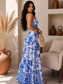 July Tropical Strapless Dress In Various Prints, 2025 Collection - Màu xanh lam - Xem 3