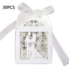 30pcs Baptism Gift Boxes, Wedding Favor Candy Boxes, Laser Cut Baptism Gift Boxes With Ribbon, Baptism Decoration, Candy Boxes, Hollow Groom & Bride Design Wedding Small Gift Boxes, Wedding Decoration Candy Boxes Gift Boxes - Multicolor - View 11