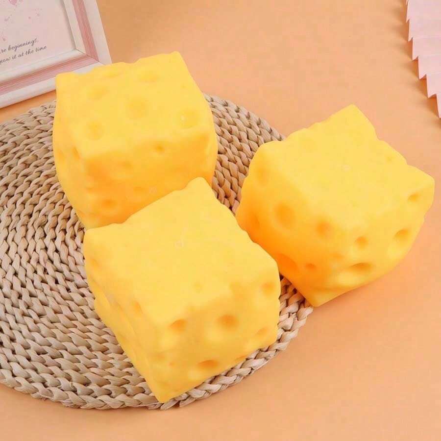 Realistic Cheese Hole Squeeze Cube, Soft Stretchable Slow Rebound Stress Relief Toy, Mini Food Decoration Ornament, Office Decor Gift