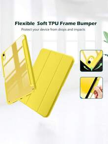 Compatible With IPad 11th Generation 2025 & 10th Generation 2022, Ultra-Light Trifold Protective Case With Stylus Holder, Clear Transparency Back, Auto Sleep/Wake,Yellow - Yellow - View 5