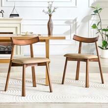Set Of 2 Dining Chairs With Wooden Frame, Padded Kitchen Chairs With Ergonomic Backrest - 棕色 - 查看 4