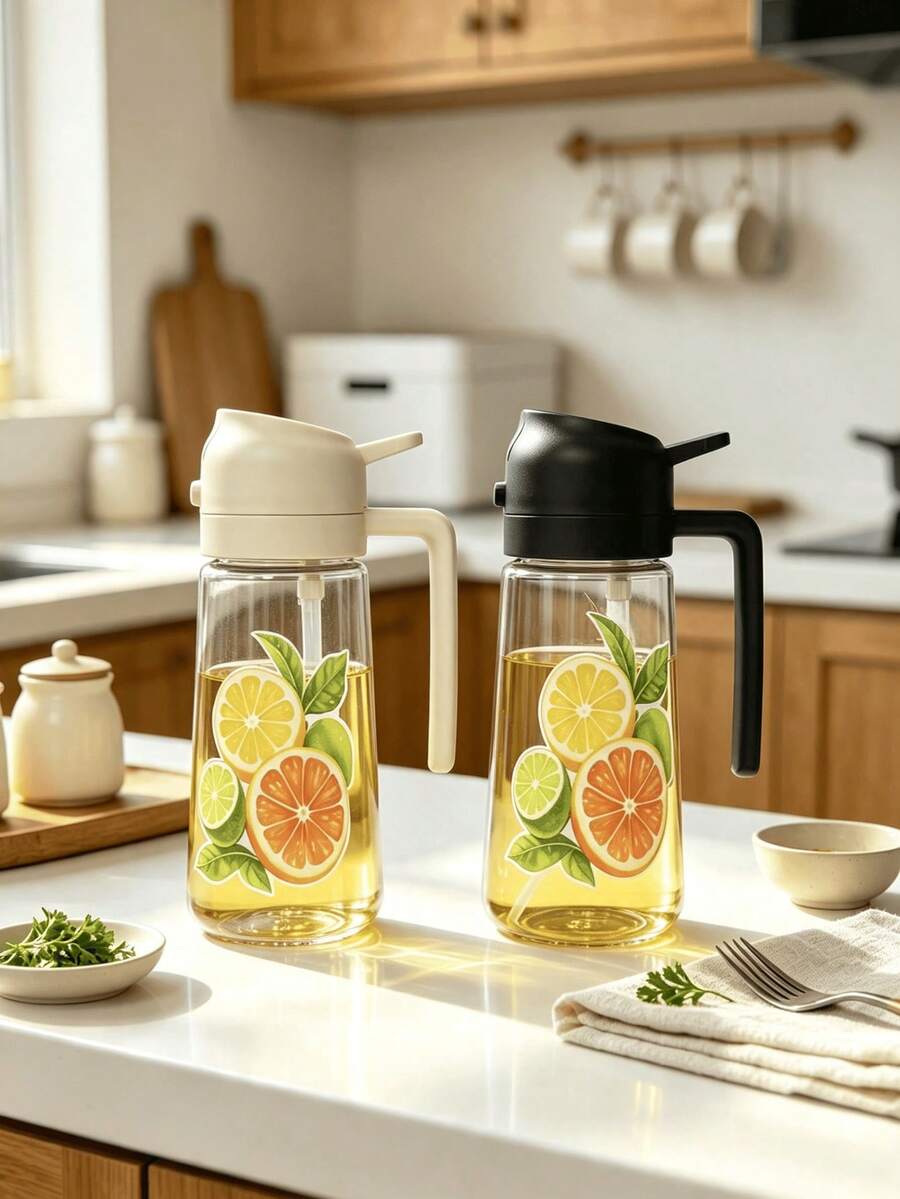 1pc 2-In-1 Portable Oil Spray Bottle And Pouring Oil Dispenser, Suitable For Olive Oil, Plastic Kitchen Oil Bottle, Perfect For Cooking, Grilling, Air Frying, Baking And Salad, Easy To Clean, Durable Kitchen Essential Tool, Random Color