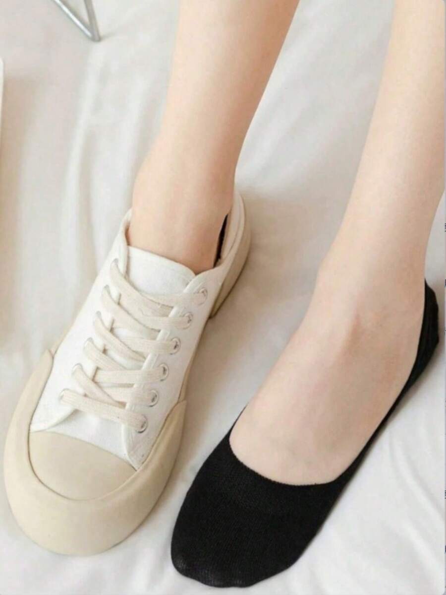 1/5/10/20 Pairs Women's Black & White Low-Cut Socks, Silicone Heel Grip, Breathable Knit Fabric, Ins Style, Japanese White-Collar Style Invisible Socks, Versatile For Spring/Summer, Pair With Leather Shoes, Home, Commute, Date, Party, School, Holiday Gift (No Paper Card) - Multicolor - View 1