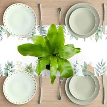 APODESS Grünes Blatt-Tischläufer, 1 Stück Längliche Tischdeko mit Blattmuster, Stoff Tischband für Hochzeitstafel, Frühlingsdeko für Gartenparty & Osterfest-Mehrteiliges Party-Geschenkset - Übersicht 6