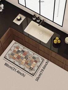 1pc Moroccan Vintage Floral Plaid Diatomaceous Earth Kitchen Mat, Rubber Bottom Anti-Slip Stain-Resistant, 3.5mm Trimmable, Suitable For Kitchen, Bathroom, Entryway, Laundry Room Floor Mat, Fits Home Decor - Multicolor - View 13