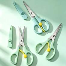 1pc Stainless Steel Scissors With Spring-Loaded Handle, Effortless Cutting, Round Tip, For Home Sewing, Crafts, Paper Trimming And Art Work - Multicolor - View 1