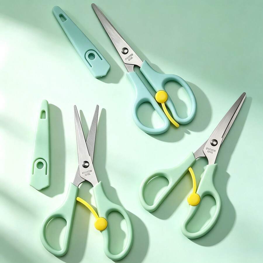 1pc Stainless Steel Scissors With Spring-Loaded Handle, Effortless Cutting, Round Tip, For Home Sewing, Crafts, Paper Trimming And Art Work - Multicolor - View 1