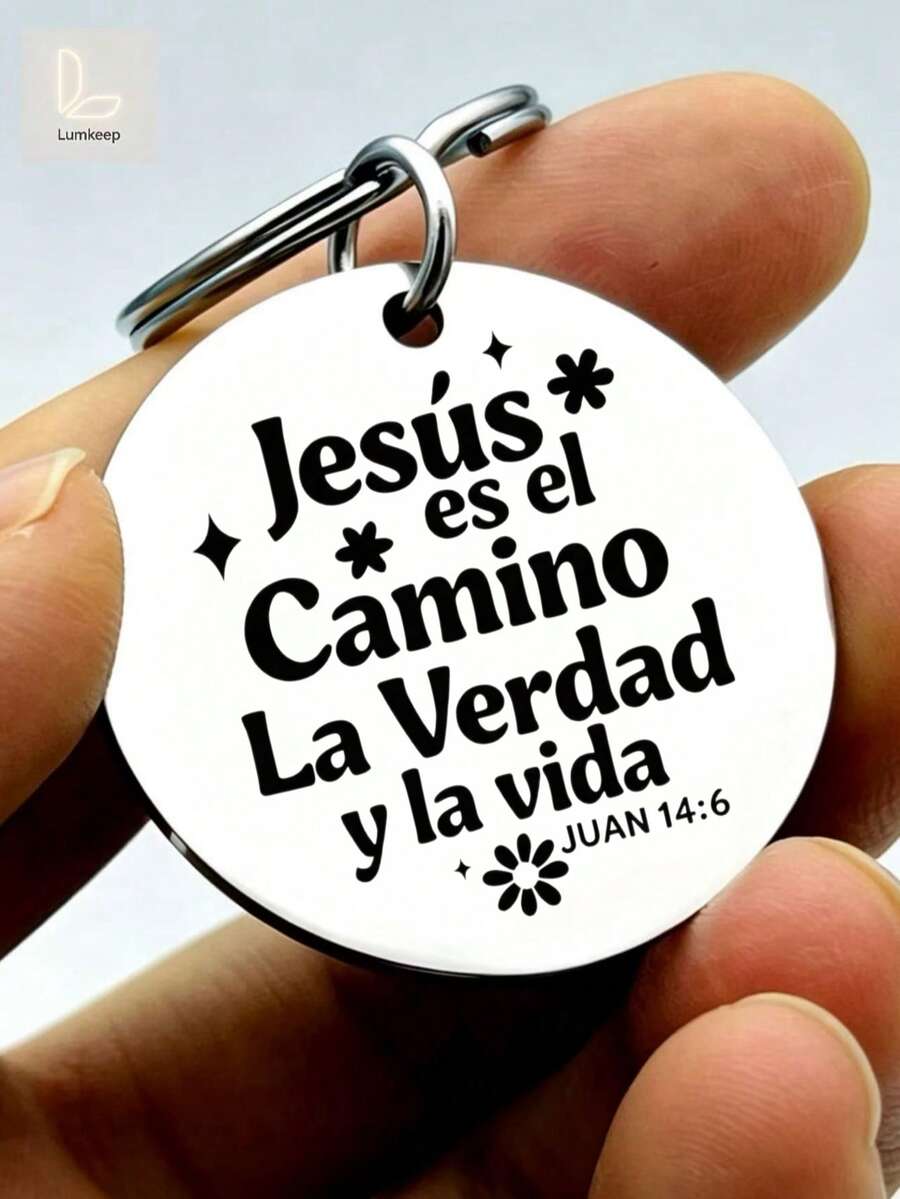 Bible Verse Keychain – Inspirational Spanish Christian Gift – Stylish Round Tag With Sparkles & Flower – Perfect For Believers, Sunday School, Or Daily Devotion To Remind "Truth & Life" - A - View 1