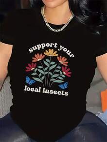 T-shirt a maniche corte leggera e resistente, progettata per la decorazione della casa, con un vivace motivo floreale, adatta per ambienti interni, offre una vestibilità comoda, pe - nero - Visualizzare 5