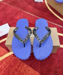 CL Explosion Red Rivet Sole Non-Slip Flat Heel Clip Foot Beach Sandals Outdoor Couples - 藍色 - 查看 3