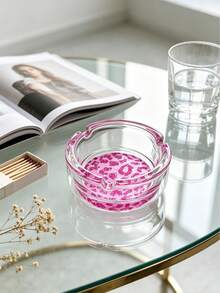 Fashionable Shiny Pink Leopard Print Glass Ashtray, 3.34 Inch Round Ashtray, Home Decor Ornament Ashtray, Gift For Friends - Colorful - View 2