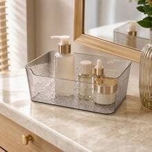 23x15x8.5cm Clear Plastic Rectangular Storage Box, Bathroom Vanity Organizer Tray, Makeup Skincare Holder For Dresser Countertop - Black - View 2