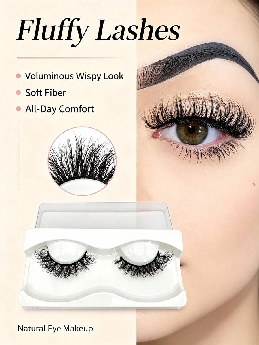 Mkhlina Reusable Soft Mink Fur False Eyelashes, Short Fluffy Thin Strip Lashes, Natural Look, Eyelash Extension Effect, Suitable For Daily Makeup - 黑色 - 查看 1