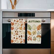 2PCS Kitchen Towels Watercolor Autumn Maple Leaf Pumpkin Mushroom Pattern Printed 40*60cm Watercolor Style Rectangular Microfiber Kitchen Towels, Dish Cloths, Tablecloths, Hand Towels, Kitchen Decor, Home Decor, Housewarming Gifts For Neighbors, Perfect For Kitchen And Bathroom Use, Suitable For Housewives And Family Gatherings, For Money, Household Essential - Multicolor - View 5