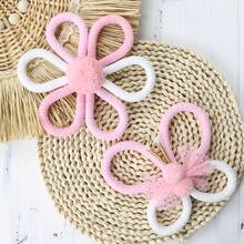 2pcs Plush Floral Woven Wall Hanging, Boho Style Wall Decor, Indie Aesthetic Wall Art, Bedroom, Dorm, Living Room, Classroom, Study Decoration, Graduation Gift, Holiday Photo Prop - Pink - View 10