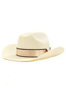1 pezzo Cappello da spiaggia estivo da donna, cappello di paglia intrecciato a mano semplice classico di colore unito, cappello protettivo dal sole, adatto per la spiaggia, San Valentino e altre occasioni, disponibile in più colori, cappello da sole con tesa corta, scelta perfetta per le donne, adatto per viaggi in spiaggia, escursioni, stile elegante casual bohémien - cappello di paglia - Visualizzare 5