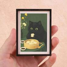 1pc Black Cat Eating Seafood Pattern, Wooden Fridge Magnet, Photo Frame Fridge Magnet - Suitable For Home Refrigerator And Mailbox Decoration, Craft Gift! - one-size - View 11