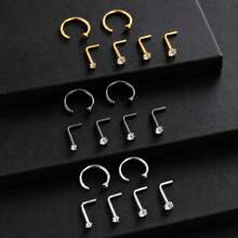 4PCS/6PCS Stainless Steel Claw Set Zirconia Nose Studs Nose Rings L-Shaped Mini Nose Studs Facial Decoration Piercing Jewelry - Multicolor - View 3