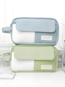 1 buah Tempat Pensil Flip Cover, Tas Pena Warna Menarik, 3 Kompartemen, Saku, Kain Oxford, Tas Penyimpanan Alat Tulis Sekolah, Penyimpanan Belajar Sehari-hari, Kembali ke Sekolah - Aneka Warna - View 1