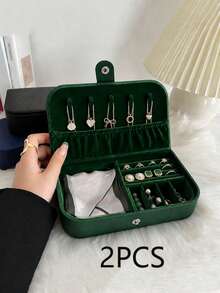 TONVIC 1PC Portable PU Jewelry Organizer Box For Bracelets, Necklaces, Earrings, Rings - Green - View 9
