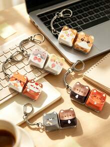 1Pc Kawaii Cat Keyboard Keycap Fidget Keychain, Portable Stress Relief Clicker Backpack Pendant Accessory - Multicolor - View 8