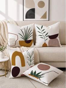 MEMNUN 4 piezas Fundas de almohada con estampado de plantas de bloques de color geométricos abstractos bohemios [Sin relleno de almohada] 40*40cm/45*45cm/50*50cm [Impresión de un solo lado] Hechas de material de poliéster, fundas de cojín decorativas para sofá con arte de línea de planta verde en maceta con bloques de color en forma de arco, decoración de habitación, decoración del hogar, decoración de dormitorio, artículos de decoración de habitación para sofá, sala de estar, dormitorio, coche, oficina, hotel, B&B, fundas de almohada, regalo perfecto para familia y amigos - Multicolor - Ver 5