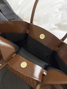 Nuevo bolso tote cuadrado grande con relieve de cocodrilo y accesorios - Marrón - Ver 7