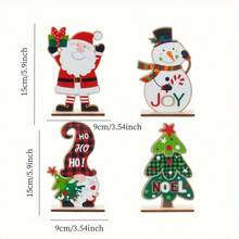 2D Flat, 4pcs Decorative Art Wooden Statue Set - Santa Claus, Snowman And Christmas Tree Design - Suitable For Christmas, New Year And Winter Multi-Functional Holiday Decoration - No Power Required - A - View 6